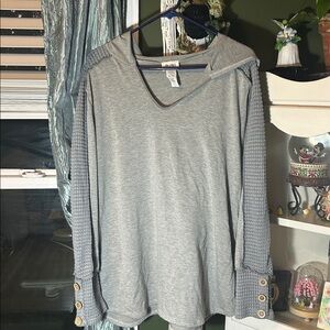 BiBi Gray V-Neck Top hooded